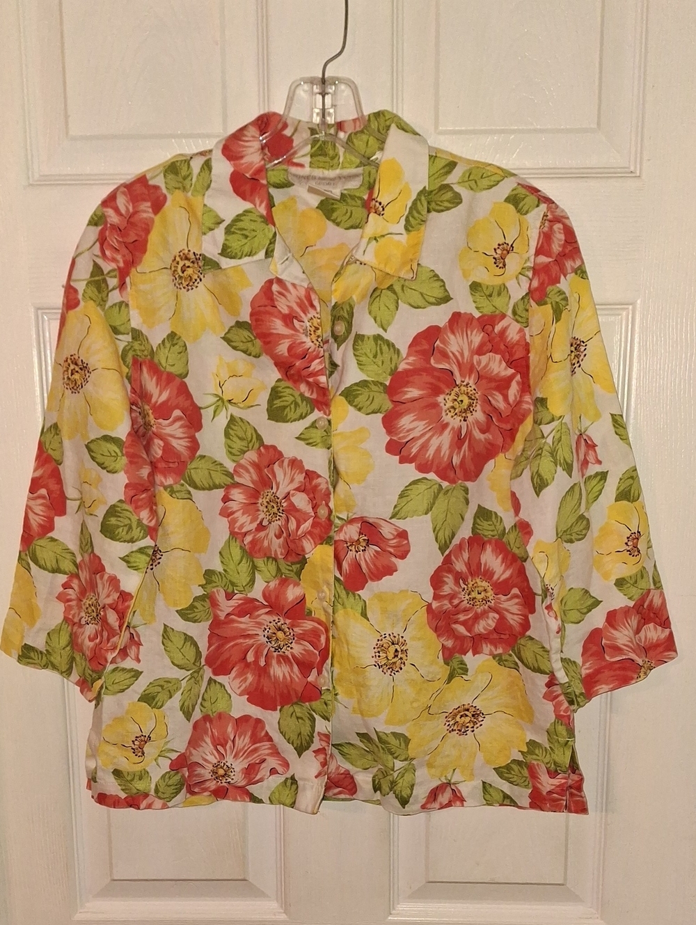 Jones New York Floral Button-Down Top in Red, Yellow & Green